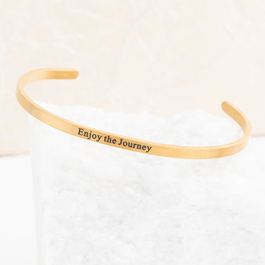 Wholesale jewelry 18K Gold PVD Enjoy the Journey Engraved Bangle Bracelet- gold studio