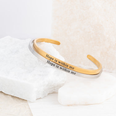 Wholesale jewelry 18K Gold PVD Hope within Me Engraved Bangle Bracelet- gold and stainless studio