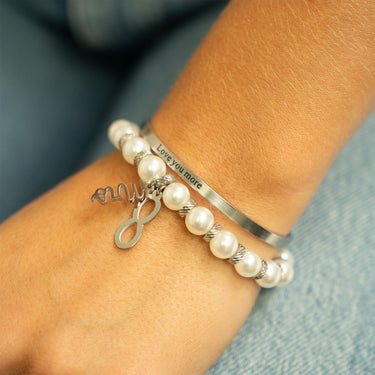 8mm Kiska Glass Pearl Stretch Bracelet with bangle bracelet
