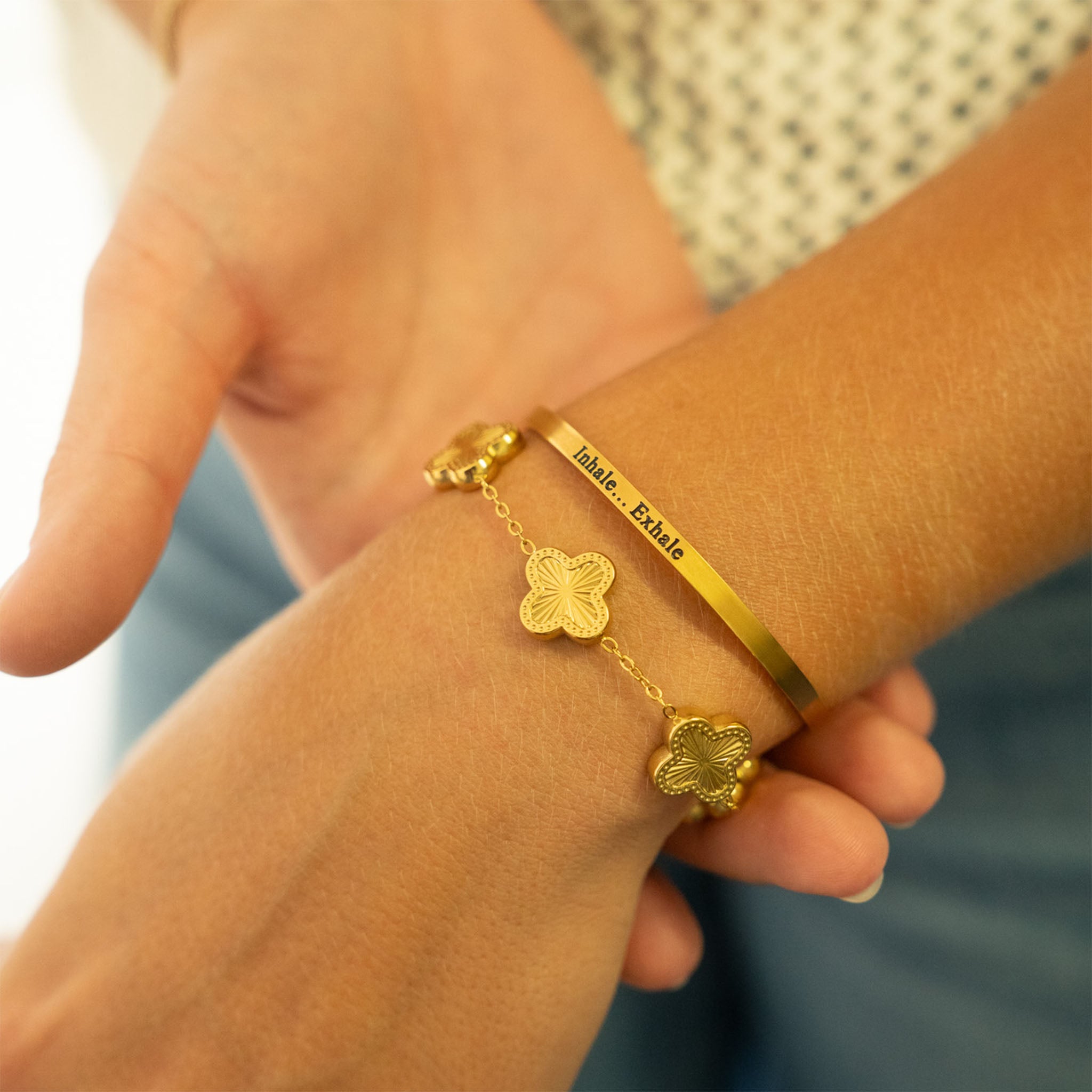 18K Gold PVD Stainless Steel Inhale Exhale Bracelet