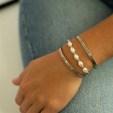 Silver / 18K Gold PVD Stainless Steel Inhale Exhale Bracelet