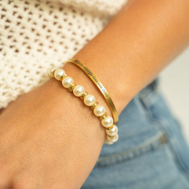 8mm Kiska Glass Pearl Stretch Bracelet with bangle bracelet