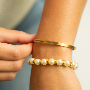 8mm Kiska Glass Pearl Stretch Bracelet with bangle bracelet
