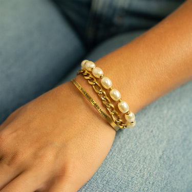 18K Gold PVD "Stay positive. Work hard. Make it happen" Engraved Bangle Bracelet
