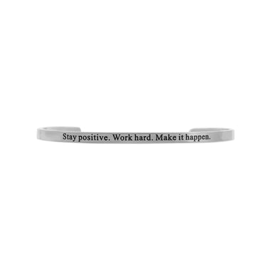 18K Gold PVD "Stay positive. Work hard. Make it happen" Engraved Bangle Bracelet