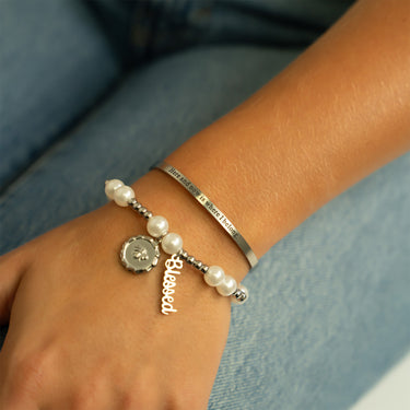Blessed Charm w/other charm on Pearl Bracelet