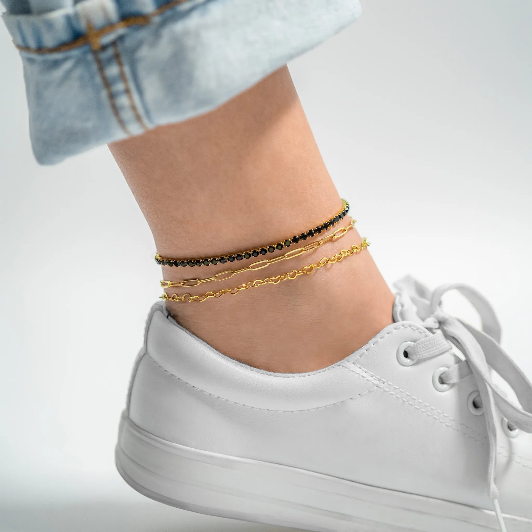 18k Gold PVD Rostfritt stål Intervolat hjärtan Anklet / BRJ1058