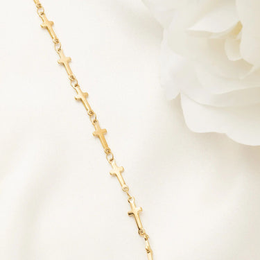 18K Gold PVD Stainless Steel Cross Chain Bracelet- gold studio 