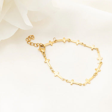 18K Gold PVD Stainless Steel Cross Chain Bracelet- gold studio 