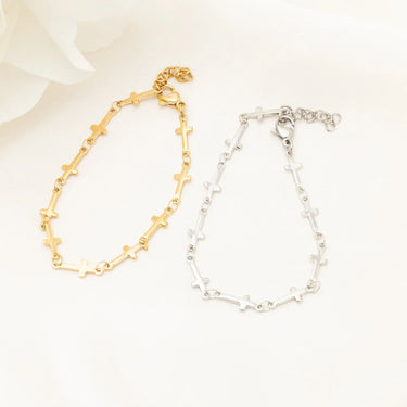 18K Gold PVD Stainless Steel Cross Chain Bracelet- gold and stainless studio 