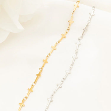 18K Gold PVD Stainless Steel Cross Chain Bracelet- stainless and gold studio 
