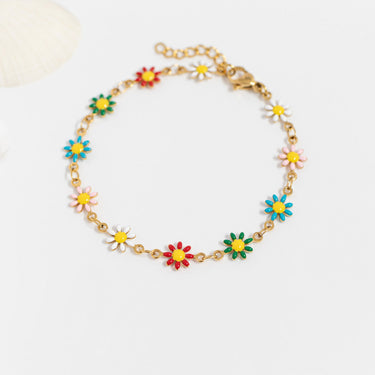 Multi Colored Floral Chain Bracelet 