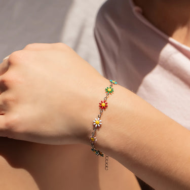 Multi Colored Floral Chain Bracelet 