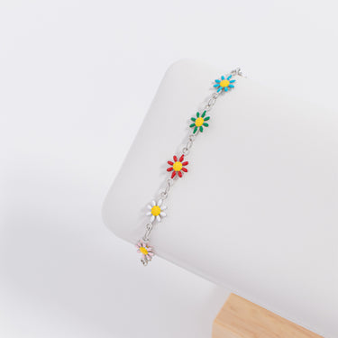 Multi Colored Floral Chain Bracelet 