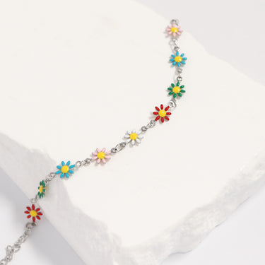 Multi Colored Floral Chain Bracelet 