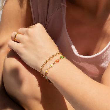Multi Colored Floral Chain Bracelet 
