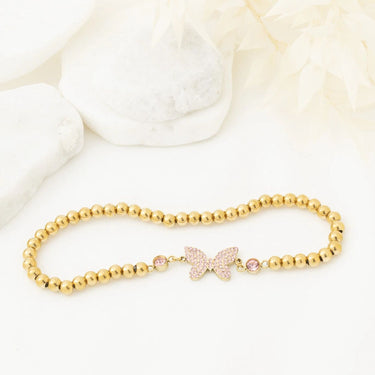 Wholesale jewelry 18K Gold PVD Stainless Steel Butterfly Beaded Stretch Bracelet - gold studio 