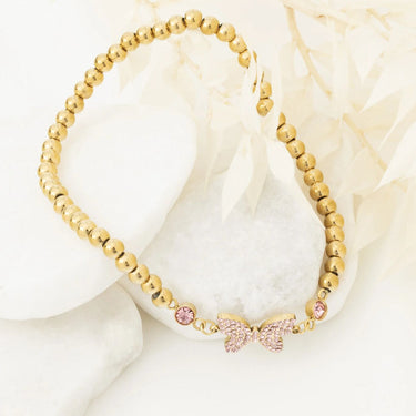 Wholesale jewelry 18K Gold PVD Stainless Steel Butterfly Beaded Stretch Bracelet - gold studio 