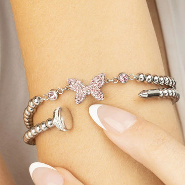 Wholesale jewelry 18K Gold PVD Stainless Steel Butterfly Beaded Stretch Bracelet - stainless model