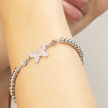 Wholesale jewelry 18K Gold PVD Stainless Steel Butterfly Beaded Stretch Bracelet - stainless model 