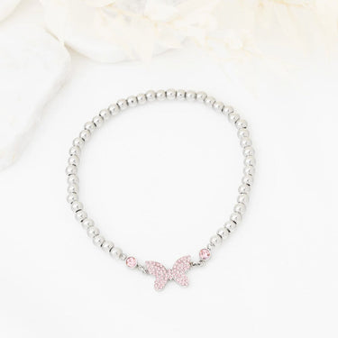 Wholesale jewelry 18K Gold PVD Stainless Steel Butterfly Beaded Stretch Bracelet - stainless studio 