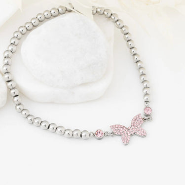 Wholesale jewelry 18K Gold PVD Stainless Steel Butterfly Beaded Stretch Bracelet - stainless studio 