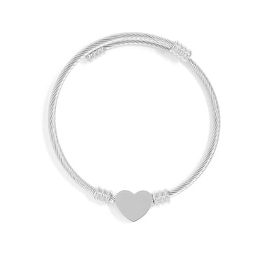 Silver Engravable Heart Cuff Bracelet