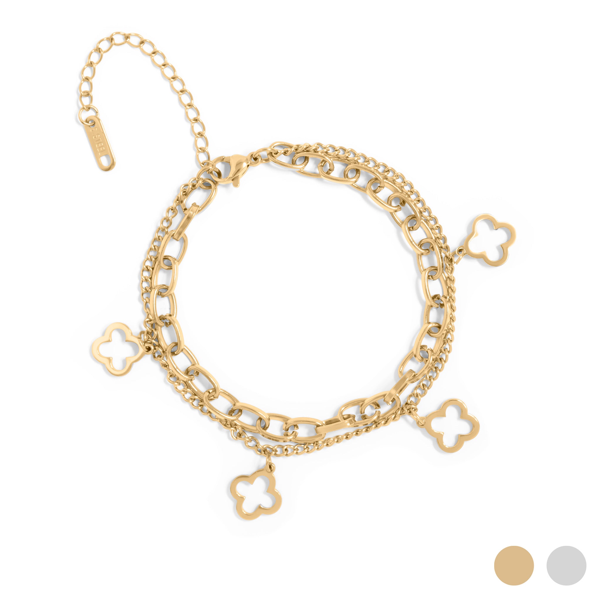 Gold Lucky Clover Charm Bracelet