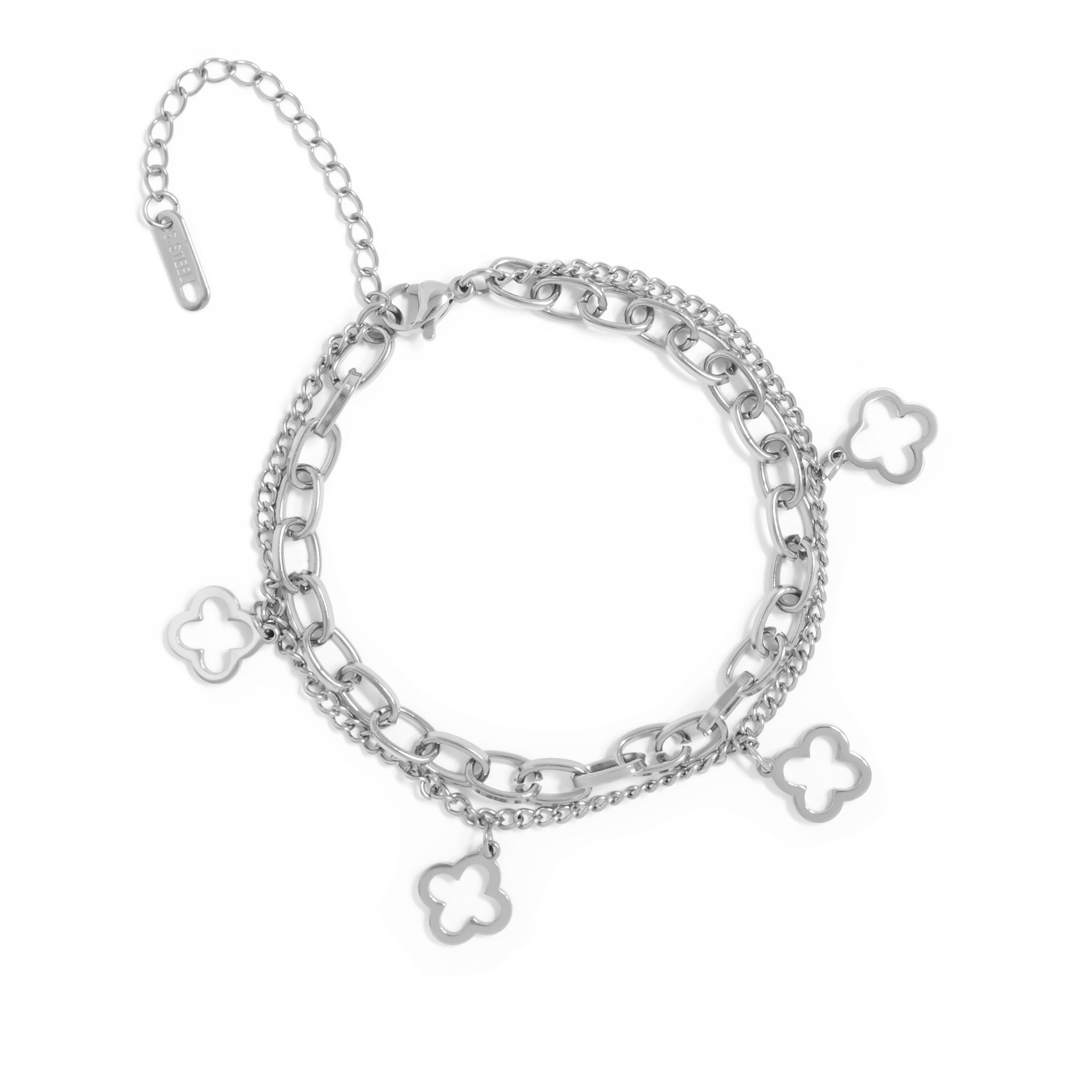18K Gold PVD Stainless Steel Lucky Clover Charm Bracelet / BRJ1080 ...