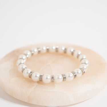 8mm Kiska Glass Pearl Stretch Bracelet with bangle bracelet