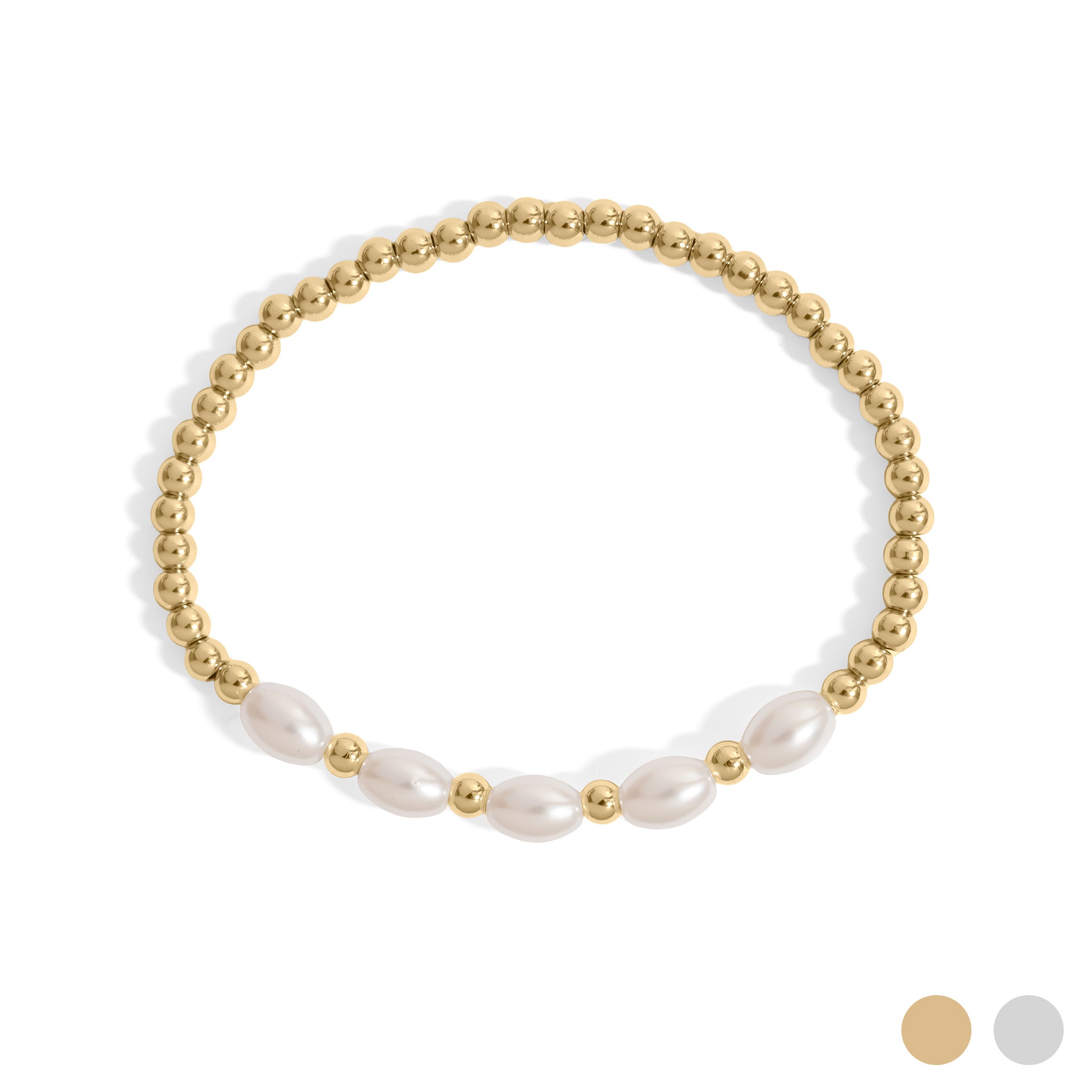 18K Gold PVD 8mm Kiska Glass Pearl Stretch Bracelet / BRJ1085