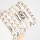 8mm Kiska Glass Pearl Stretch Bracelet with Bangle Bracelets stacked