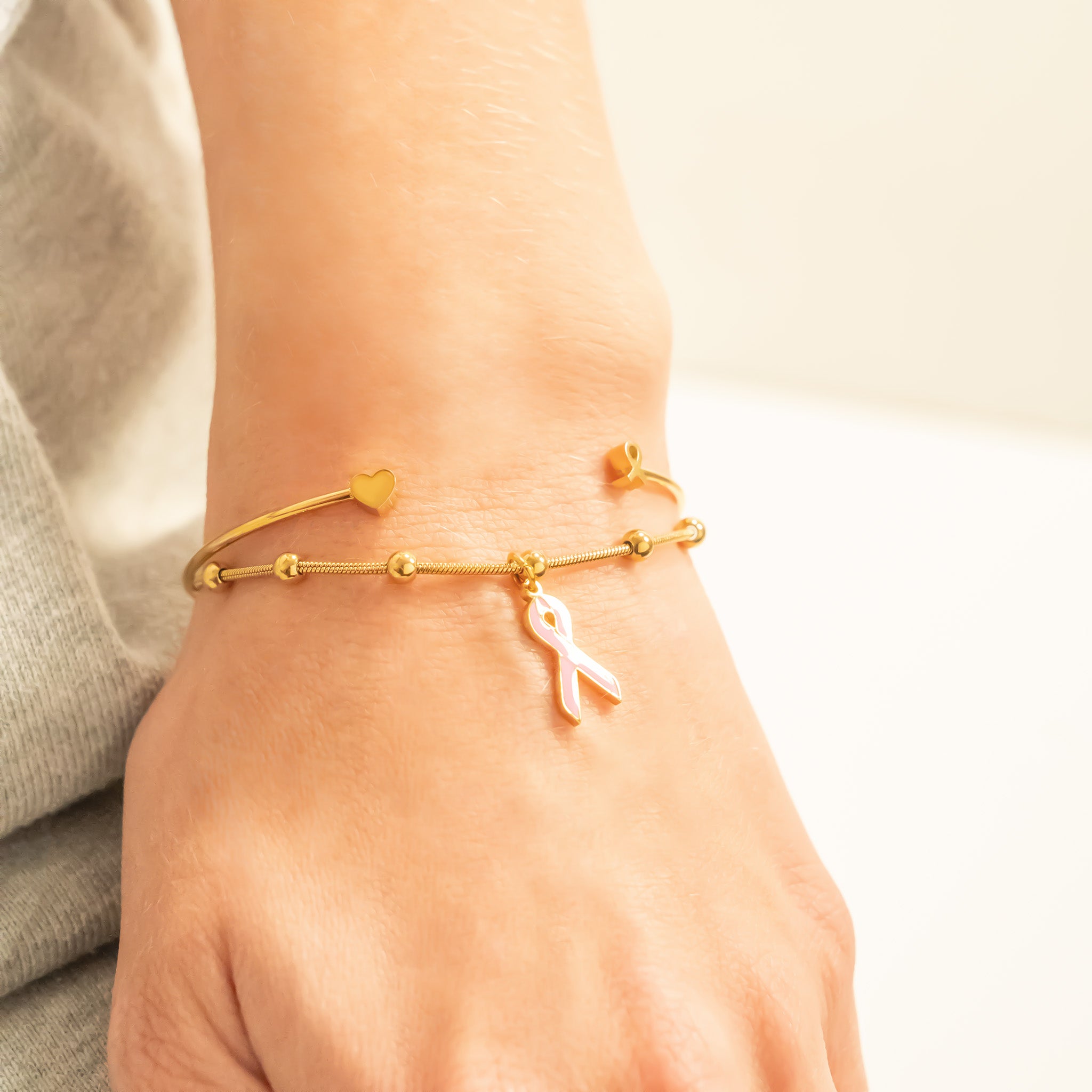 Adjustable Cuff with Cancer Ribbon Charm
