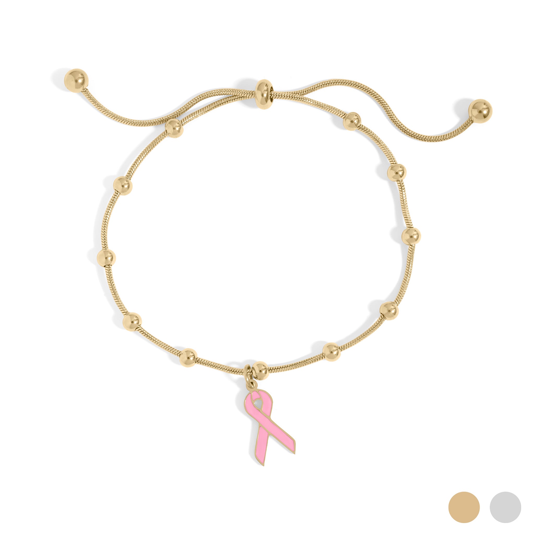 Adjustable Bangle with Cancer ribbon Charm
