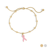Wholesale jewelry 18K Gold PVD Stainless Steel Adjustable Bangle with Cancer Ribbon- gold main 