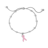 Wholesale jewelry 18K Gold PVD Stainless Steel Adjustable Bangle with Cancer Ribbon- stainless main 