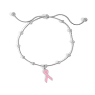 Wholesale jewelry 18K Gold PVD Stainless Steel Adjustable Bangle with Cancer Ribbon- stainless main 