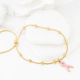 Wholesale jewelry 18K Gold PVD Stainless Steel Adjustable Bangle with Cancer Ribbon- gold studio 