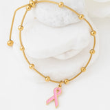 Wholesale jewelry 18K Gold PVD Stainless Steel Adjustable Bangle with Cancer Ribbon- gold studio 