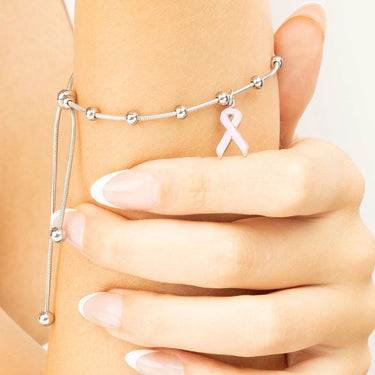 Wholesale jewelry 18K Gold PVD Stainless Steel Adjustable Bangle with Cancer Ribbon- stainless model 