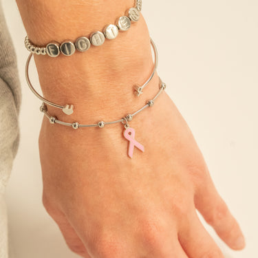 Adjustable Bangle with Cancer ribbon Charm