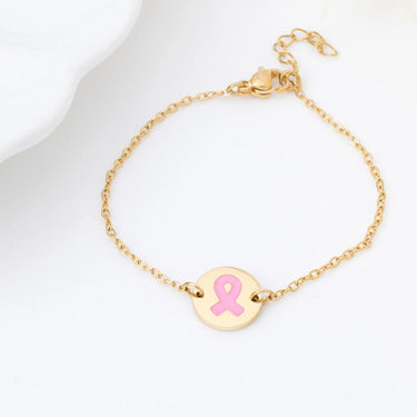 Wholesale jewelry 18K Gold PVD Stainless Steel Breast Cancer Charm Bracelet- gold studio 