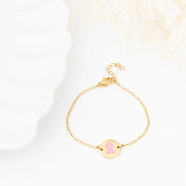 Wholesale jewelry 18K Gold PVD Stainless Steel Breast Cancer Charm Bracelet- gold studio 