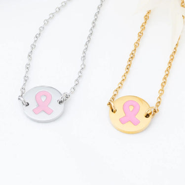 Wholesale jewelry 18K Gold PVD Stainless Steel Breast Cancer Charm Bracelet- stainless and  gold studio 