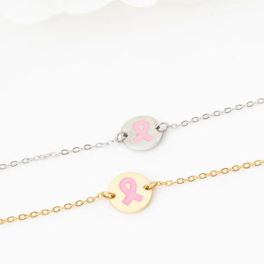 Wholesale jewelry 18K Gold PVD Stainless Steel Breast Cancer Charm Bracelet- stainless and  gold studio 