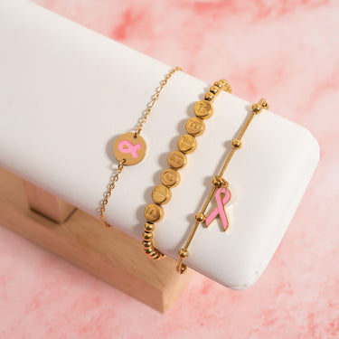 Adjustable Bangle with Cancer ribbon Charm