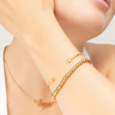 Wholesale jewelry 18K Gold PVD Stainless Steel Cancer Ribbon Adjustable Cuff Bracelet - gold model 