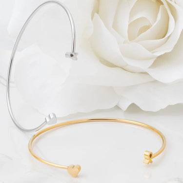 Wholesale jewelry 18K Gold PVD Stainless Steel Cancer Ribbon Adjustable Cuff Bracelet - stainless and gold studio 