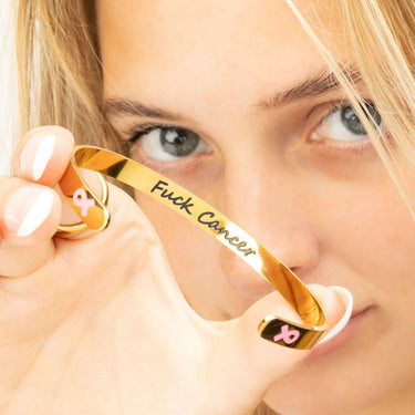 Wholesale jewelry 18K Gold PVD Stainless Steel Adjustable Bangle F*ck Cancer - gold model 