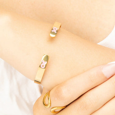 Wholesale jewelry 18K Gold PVD Stainless Steel Adjustable Bangle F*ck Cancer - gold model 